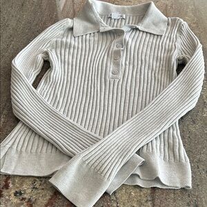 Athleta Gray Ribbed Collared Sweater Sz M